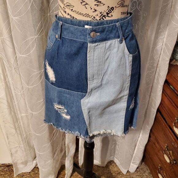 K. Jordan distressed colorblock jean skirt sz 8 - Picture 1 of 4